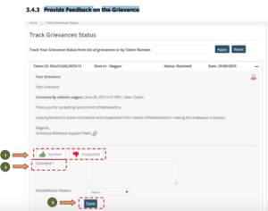 Provide Feedback on the Grievance maharastra