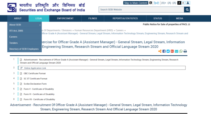 SEBI Grade A 2020: Application Form, Eligibility, Age Limit, Post, Application Fees, Exam Format